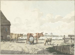 Melkende bonde av W. Barthautz