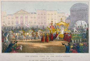 Utsikt over Temple Bar under dronning Victorias besøk i City of London i 1837 av W Clerk