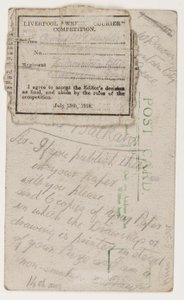 Postkort til redaktøren av Liverpool Weekly Courier, 14. august 1918 (blyant på postkort) av W. Dawson