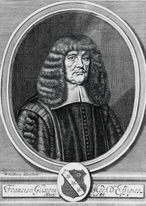 Portrett av Francis Glisson (1597-1677), britisk fysiker, anatomist og lege, gravering