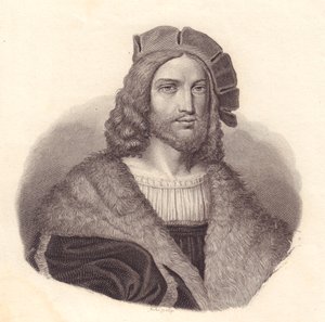 Portrett av den italienske poeten Antonio Tebaldeo (1463-1537), kobberstikk fra maleri av Raphael