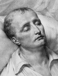 Portrett av Napoleon Bonaparte (1769-1821) på dødsleie, litografi