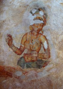 Sri Lanka, freskomaleri av jenter i Sigiriya arkeologiske kompleks (UNESCOs verdensarvliste