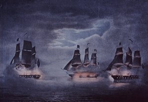 USS Constitution (farge litho) av John Ward Dunsmore