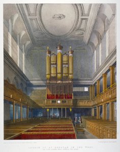 Interiør, vestover, Church of St Dunstan i vest, Fleet Street, City of London, 1829 av W Ganci