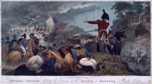 General Graham beseiret franskmennene i slaget ved Barrosa, gravert av J. Edwards, utgitt av Almanack Stationers, 1812 av W. Hal Brooke
