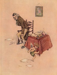 Han hoppet ned fra den gamle mannens fanget og danset rundt ham på gulvet, c1930 av William Heath Robinson