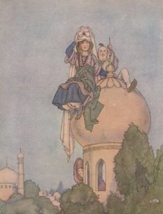 Hun satt den levelange dagen på taket av palasset hennes og ventet ham, c1930 av William Heath Robinson