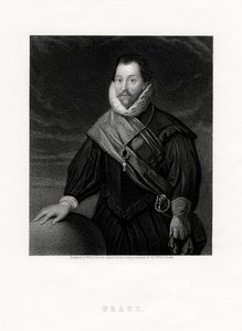 Sir Francis Drake , engelsk kaper, navigatør, marinepioner, politiker, 1800-tallet av W. Holl