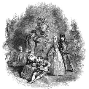 Scene fra Watteau i 1644, 1844. av W. J. Linton