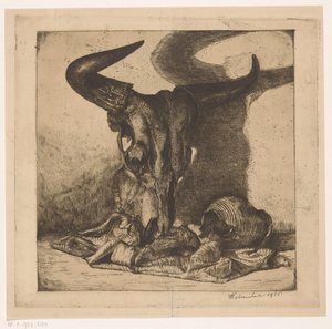 Stilleben med kuskalle, mugge og klede av W. Marchal