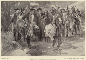 Oglethorpes intervju med Tomo-chichi (litho) av W. P. Snyder