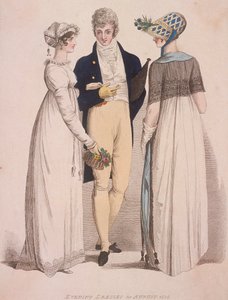 To kvinner og en mann iført aftenkjole, 1808