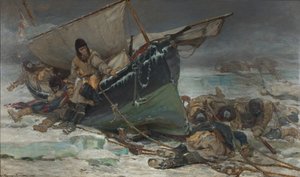 Sir John Franklin dør ved båten sin under Nordvestpassasjeekspedisjonen med HMS «Erebus» og «Terror» av W. Thomas Smith