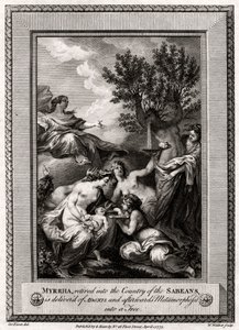 Myrrha, trukket tilbake til Sabeernes land, blir levert av Adonis..., 1775