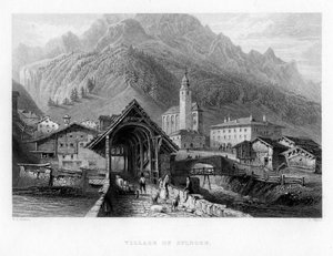 Landsbyen Splugen, Sveits, 1834