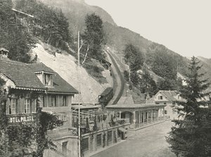 Utgangspunktet for Pilatus Railway, Alpnachstad, Sveits, 1895. av W and S Ltd