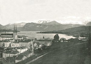 Utsikt over Luzern og dens fjell, Sveits, 1895. av W and S Ltd
