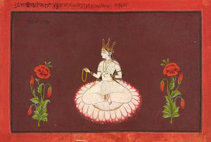 Saraswati, folio fra en gudinne-serie, ca. 1680-1700. av Wajid