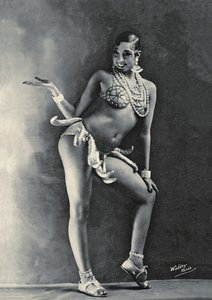 Josephine Baker iført sitt berømte banankostyme ca. 1927 (s/hvitt-bilde)
