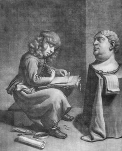 Gutt tegner en byste av den romerske keiseren Vitellius, ca. 1665-75.