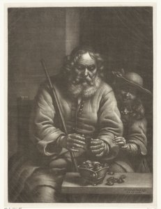 Gammel mann varmer hendene av Wallerant Vaillant