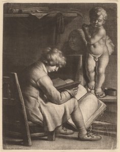 Ung kunstner med en statue av Amor av Wallerant Vaillant