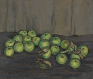 Grønne epler med grå gardin av Walt Kuhn