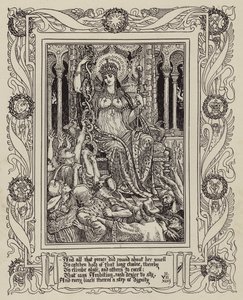 Side fra ny illustrert utgave av Spenser's Faerie Queene (s/hv foto) av Walter (after) Crane