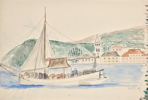 Mann i båt med tønner i Italia av Walter Barwig