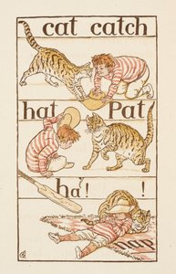 En gutt som leker med en katt. Illustrasjon i 