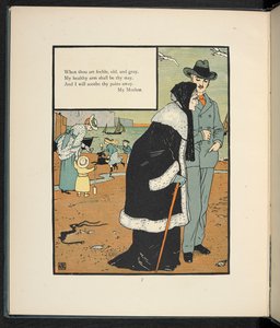 En mann med sin mor på en strand. av Walter Crane