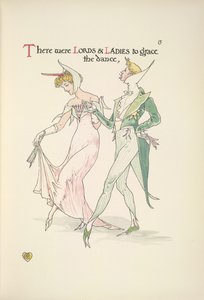 En ung mann og kvinne forbereder seg til å danse av Walter Crane