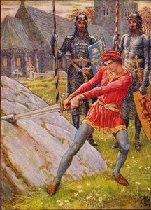Arthur Draws the Sword from the Stone, 1911. av Walter Crane