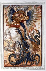 Bellerophon dreper Chimaera, ca. 1900 (illustrasjon) av Walter Crane