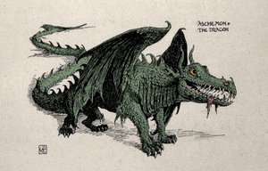 Representasjon av den mytologiske dragen Ashchemon Drawing av Walter Crane fra 1899. av Walter Crane