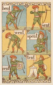 Rimeord som slutter på bokstaven T. En gutt med pil og bue. Den gylne grunningen. av Walter Crane