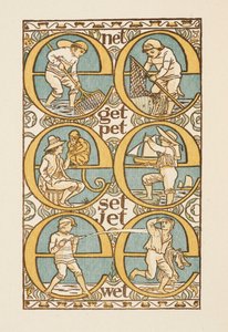 Rimeord som illustrerer bruken av bokstaven E. The Golden primer. av Walter Crane