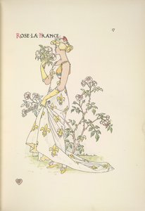 Rose La France. En ung kvinne som lukter en bukett blomster av Walter Crane