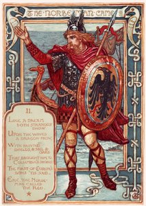 Norrmannen. Fra: Columbias Courtship: A Picture History of the United States, 1893 av Walter Crane