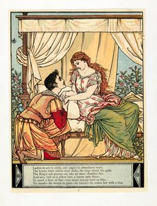 Prinsen vekker skjønnheten, fra The Blue Beard Picture Book, pub. 1879 fargelitografi, 1879. av Walter Crane