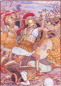 De krasjet inn i den persiske hæren med enorm kraft, illustrasjon fra The Story of Greece, 1930-tallet av Walter Crane