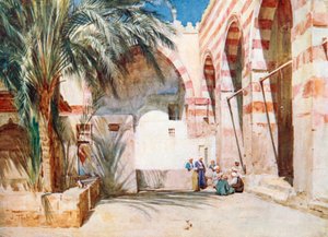 Retten i Ibrahim Aga-moskeen, Kairo (fargelitografi)