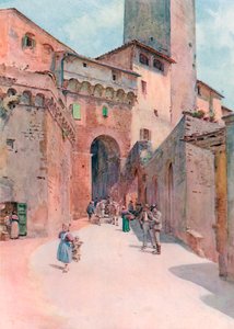 Becci-porten, San Gimignano (litho-farge)