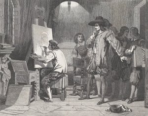 Sebastian Gomez oppdaget av sin mester, Murillo, At Work, fra Illustrated L..., 29. april 1848. av Walter George Mason