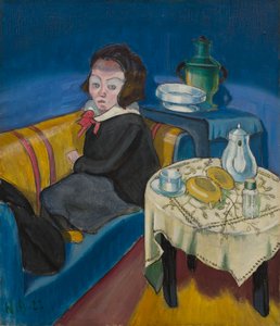 Junge Frau am Tisch (Samowar) av Walter Gramatte