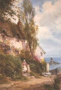 Hytte ved havet (akvarell) av Walter Henry Sweet