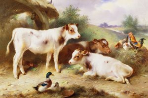 Kalver og fjærkre av en Byre av Walter Hunt