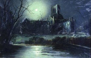 Kirkstall Abbey av Moonlight (olje på lerret) av Walter Linsley Meegan