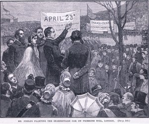 Mr Phelps planter Shakespeare Oak på Primrose Hill, London 1864 e.Kr av Walter Paget